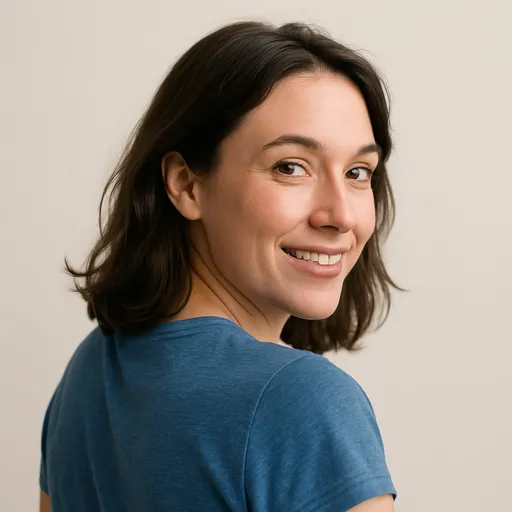 Person turning back toward the camera from over the shoulder.